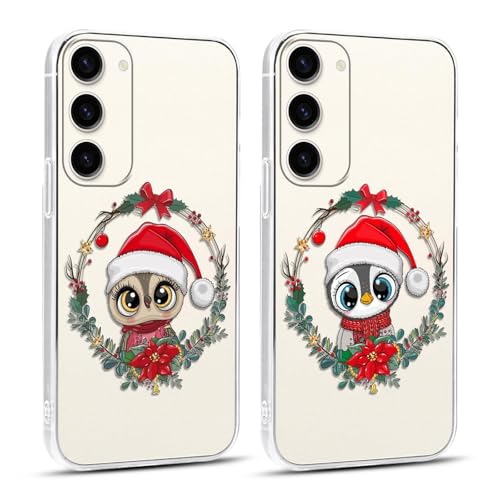 Foonary 2 Stück Weihnachten Transparent Handyhülle für Samsung Galaxy S23 5G 6,1" Hülle, Aesthetic Weihnachts Eule Muster Motiv Design Case, Silikon Christmas Schutzhülle Cover für Samsung S23 5G von Foonary