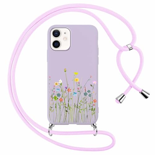 Foonary Handykette Hülle mit Band für Apple iPhone 11 6,1" Handyhülle, Aesthetic Design Kette Necklace Case mit Kordel zum Umhängen Silikon Bumper Schutzhülle Cover Schnur für iPhone 11, Blumen 10 von Foonary