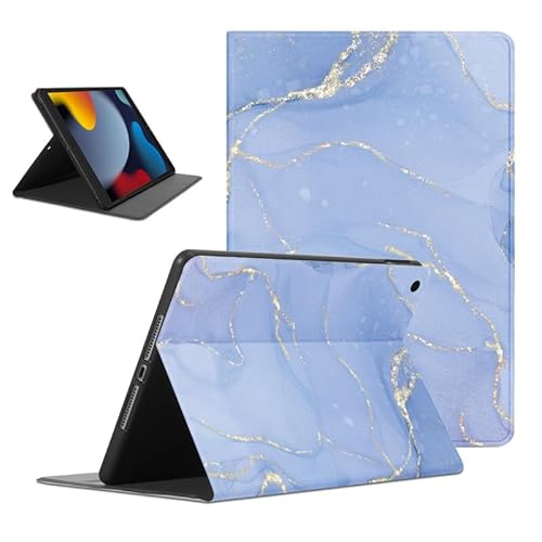 Foonary Hülle für iPad 9th (2021)/ iPad 8th (2020) / iPad 7th (2019) 10,2", Aesthetic Ultra Dünn Leicht Tablet Schutzhülle mit Standfunktion TPU Rücken PU Leder Stoßfeste Case Cover, Blau Marmor von Foonary