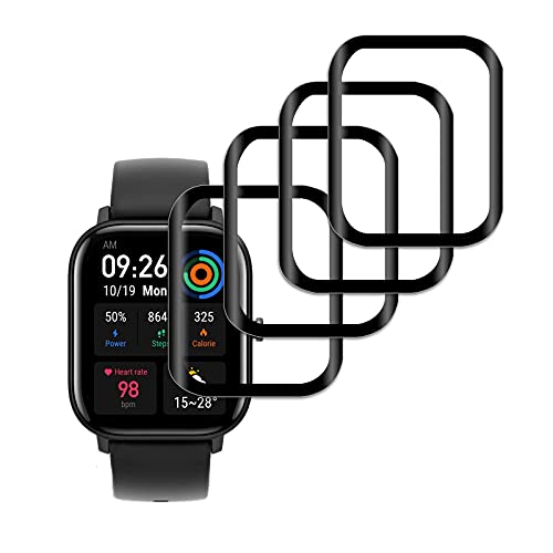 [4-Stück] Kompatibel mit Amazfit GTS Schutzfolie, 3D Gebogene Vollabdeckung Schutz Displayschutzfolie, Wasserdicht Folie Anti-Kratzer Blasenfrei HD Klar für Amazfit GTS von Foryo