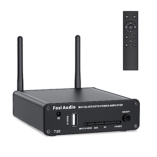 Fosi Audio T10 HiFi Verstärker 200W, WiFi & Bluetooth 5.0 2.0CH Stereo HiFi-Verstärker, Smart Wireless WiFi Routing Modul, Multi-Zone Klass-D 100W x 2 Amplifier für Lautsprecher, inkl. Fernbedienung von Fosi Audio