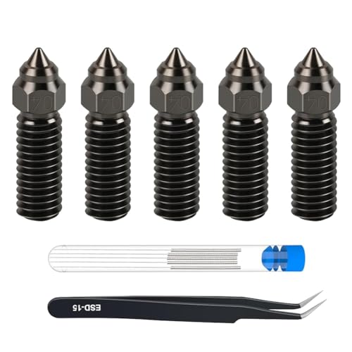 Fossthiroy 5 Stück 0,4 mm Gehärteter Stahldüsen-Extruder-Hot-End-Düsensatz für K1, K1 Max, Ender3 V3 KE, -10 SE 3D-Drucker von Fossthiroy