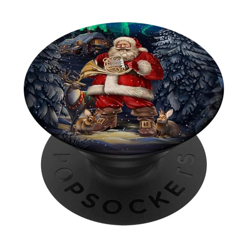 Festliches Waldhorn des Weihnachtsmanns in einer schneebedeckten Winterszene PopSockets Klebender PopGrip von Fox Republic Design