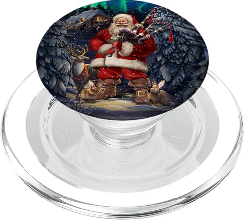 Herzerwärmender Dudelsack des Weihnachtsmanns unter verschneiten Kiefern PopSockets PopGrip für MagSafe von Fox Republic Design