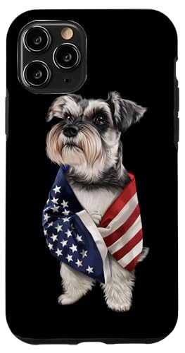 Hülle für iPhone 11 Pro Patriotischer Schnauzer-Hund, umwickelt in amerikanische USA-Flagge von Fox Republic Design