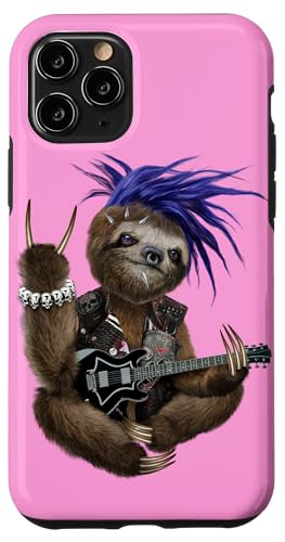 Hülle für iPhone 11 Pro Punk Rock Riesiges Faultier in Mohawk Haar spielen Gitarre von Fox Republic Design