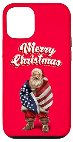 Hülle für iPhone 12/12 Pro Patriotischer Weihnachtsmann mit amerikanischer Flagge und Weihnachtsstimmung von Fox Republic Design