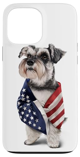 Hülle für iPhone 13 Pro Max Patriotischer Schnauzer-Hund, umwickelt in amerikanische USA-Flagge von Fox Republic Design