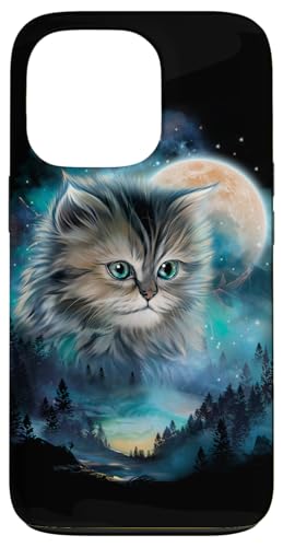 Hülle für iPhone 13 Pro Mystische Katze unter Mondschein Waldhimmel von Fox Republic Design