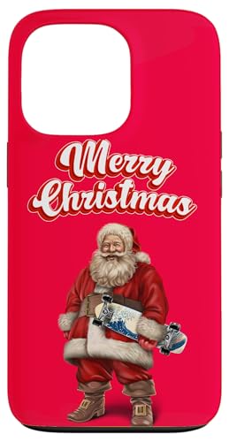 Hülle für iPhone 13 Pro Weihnachtsmann hält ein Skateboard mit festlichen Frohen Weihnachten von Fox Republic Design