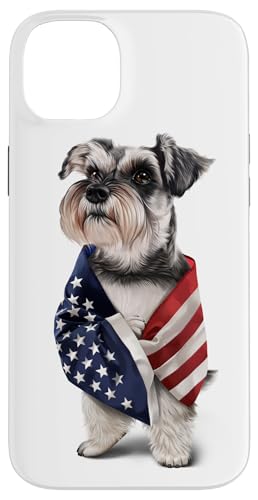 Hülle für iPhone 14 Plus Patriotischer Schnauzer-Hund, umwickelt in amerikanische USA-Flagge von Fox Republic Design