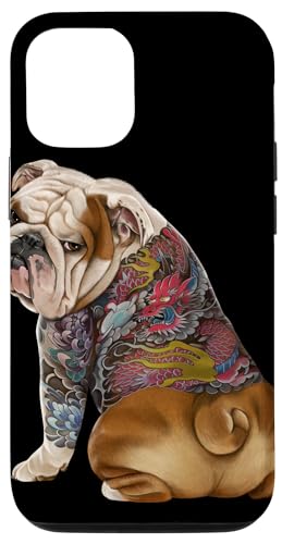 Hülle für iPhone 14 Pro Englische Bulldogge mit japanischem Drachen Tattoo Irezumi von Fox Republic Design