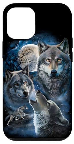 Hülle für iPhone 15 Grauer Wolf unter Vollmond, Weltraum, Galaxie und Sternen von Fox Republic Design