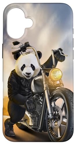 Hülle für iPhone 16 Plus Biker Giant Panda Reiten Chopper Motorrad von Fox Republic Design