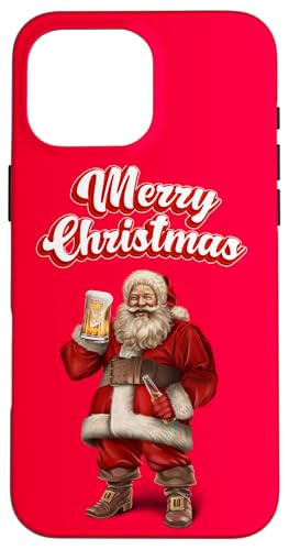 Hülle für iPhone 16 Pro Max Weihnachtsmann-Bier-Feier mit festlicher Weihnachtsbotschaft von Fox Republic Design