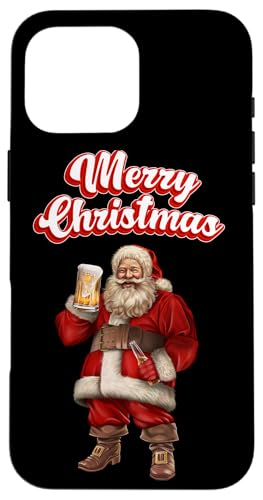 Hülle für iPhone 16 Pro Max Weihnachtsmann-Bier-Feier mit festlicher Weihnachtsbotschaft von Fox Republic Design