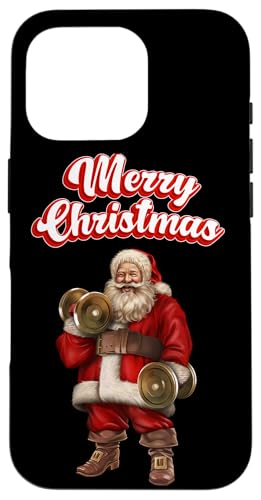 Hülle für iPhone 16 Pro Santa Muskeltraining mit Hanteln für Frohe Weihnachten Spaß von Fox Republic Design