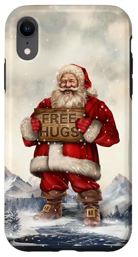 Hülle für iPhone XR Santa Hold Free Hugs Schild in Winter Mountain Valley Szene von Fox Republic Design