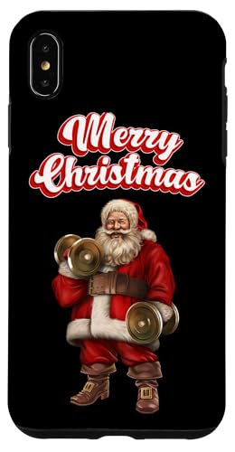 Hülle für iPhone XS Max Santa Muskeltraining mit Hanteln für Frohe Weihnachten Spaß von Fox Republic Design