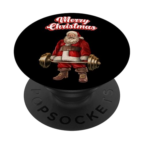 Santa Barbell Workout mit Merry Christmas Fitness Cheer PopSockets Klebender PopGrip von Fox Republic Design