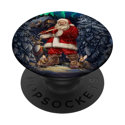 Weihnachtsmann-Winterflöte Melodie unter Nordlichtern PopSockets Klebender PopGrip von Fox Republic Design