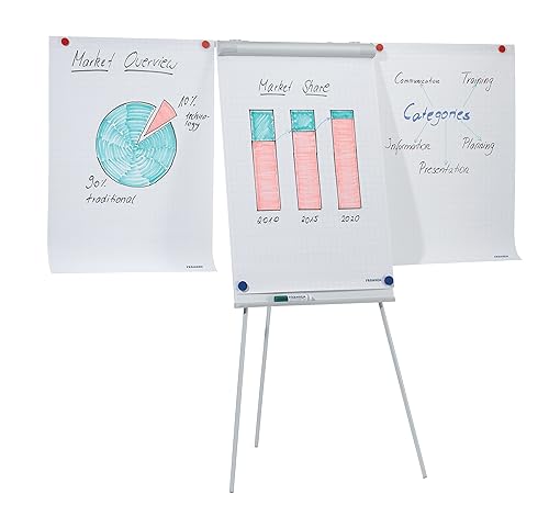 FRANKEN Flipchart, Beschreibbar, Magnetisch, Mit 2 Seitenarmen, Dreibeinstativ, 68 x 105 cm, Höhenverstellbar, inkl. Papierhalterung und Stifteablage, ECO Standard, F2100/N von Franken