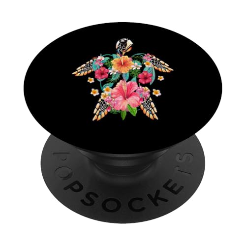 Frauen florale Hibiskus mit Schildkröte lustige Schildkröten PopSockets Klebender PopGrip von Frauen Blumenblumen Boho Grafik