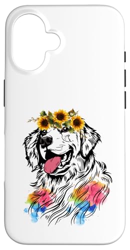 Hülle für iPhone 16 Damen Blumen Golden Retriever Hundeliebhaber Grafik von Frauenhundliebhaber stechen lustig