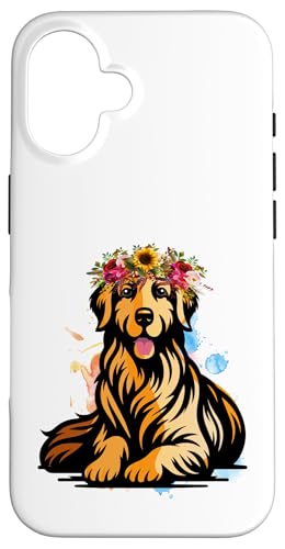 Hülle für iPhone 16 Damen Blumen Golden Retriever Hundeliebhaber Grafik von Frauenhundliebhaber stechen lustig