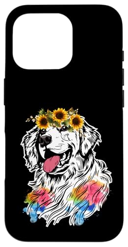 Hülle für iPhone 16 Pro Damen Blumen Golden Retriever Hundeliebhaber Grafik von Frauenhundliebhaber stechen lustig