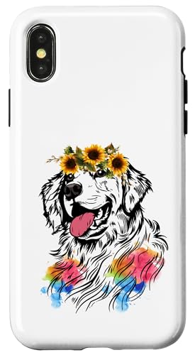 Hülle für iPhone X/XS Damen Blumen Golden Retriever Hundeliebhaber Grafik von Frauenhundliebhaber stechen lustig