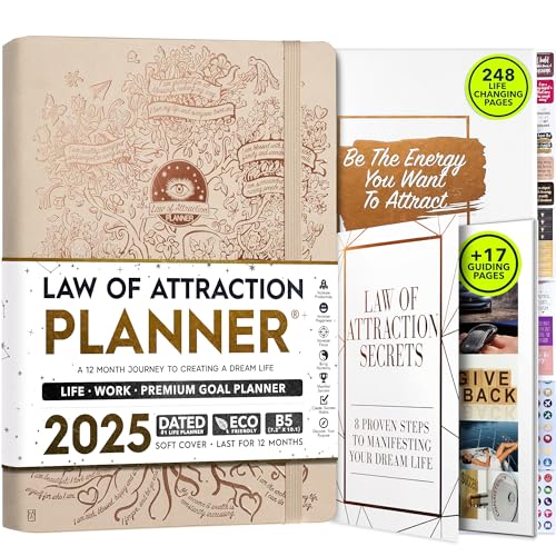 Law of Attraction Terminplaner 2025 - Deluxe Wochen- und Monatsplaner, eine 12-monatige Reise zur Steigerung der Produktivität und des Glücks, Life Organizer, Gratitude Journal, Sticker, Geschenkbox von Freedom Mastery