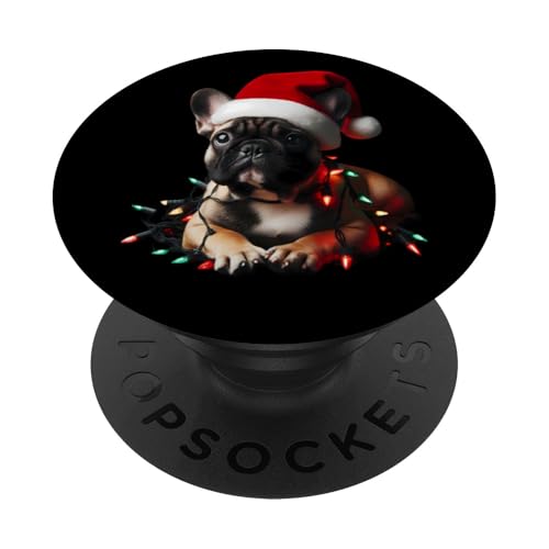 Französische Bulldogge mit Weihnachtsmütze und Weihnachtsbeleuchtung Hundebesitzer PopSockets Klebender PopGrip von French Bulldog Christmas Products