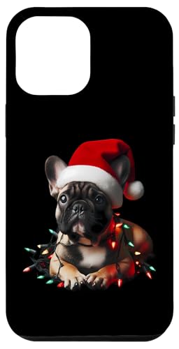 Hülle für iPhone 12 Pro Max Französische Bulldogge mit Weihnachtsmütze und Weihnachtsbeleuchtung Hundebesitzer von French Bulldog Christmas Products