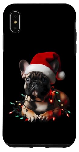 Hülle für iPhone XS Max Französische Bulldogge mit Weihnachtsmütze und Weihnachtsbeleuchtung Hundebesitzer von French Bulldog Christmas Products