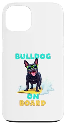 Cooler schwarzer französischer Bulldoggen-Surfhund Hülle für iPhone 13 von French Bulldog Fun Designs