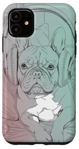 Französische Bulldoggen Kopfhörer Bullenliebhaber Mütter Hülle für iPhone 11 von Frenchie