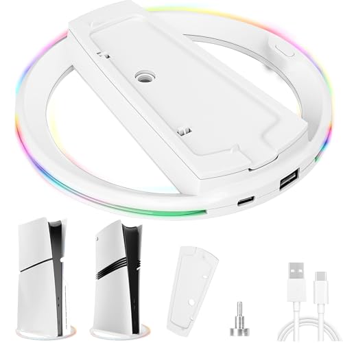 Fresum Vertikaler Standfuß für Playstation 5 Slim und Playstation 5 Pro, RGB LED Videospiele Zubehör Ständer für PS5 Konsole Disc und Digital Edition Vertikal Standfuss Zubehör mit Schraube＆Kabel von Fresum