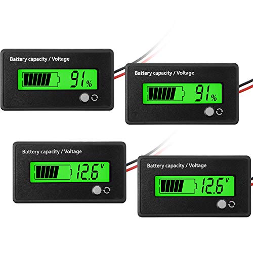 2 Stücke DC 12V 24V 36V 48V 72V Batterie Messgerät mit Alarm, Batterie Kapazität Monitor Gauge Indikator Blei-Säure und Lithium Ion Batterie Indikator (Grün) von Frienda