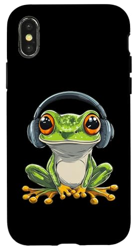 Hülle für iPhone X/XS Cute Frog Wearing Headphones von Frog Wearing Headphones Frog Lover Apparel