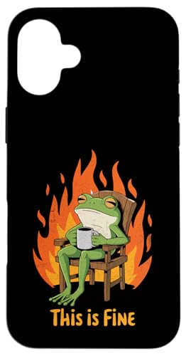 Hülle für iPhone 16 Plus Lustiger Frosch This Is Fine Humor Meme Männer Frauen von FrogAxis1