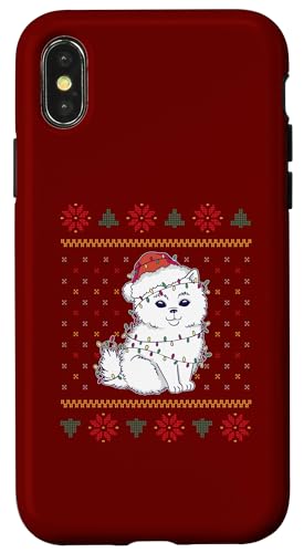 Hülle für iPhone X/XS Weihnachten süßer Hund mit Weihnachtsmütze & Lichterkette von Frohe Woofmas – Xmas Geschenke für Hundebesitzer