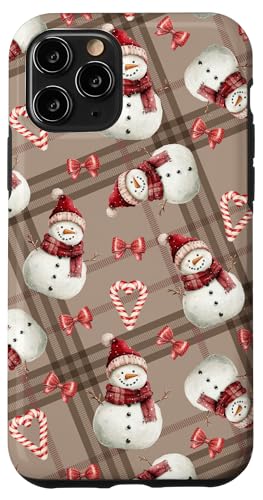 Hülle für iPhone 11 Pro Winterschneemänner und Zuckerstangen auf beigem und braunem von Frostige Weihnachtsfest-Designs