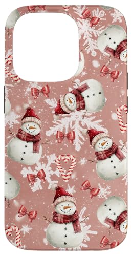 Hülle für iPhone 14 Pro Winterwunderland-Schneemänner-Zuckerstangen auf Korallenrosa von Frostige Weihnachtsfest-Designs