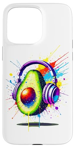 Hülle für iPhone 15 Pro Max Farbenfrohe Splash Art Kopfhörer Avocado Avocados von Fruits Fruit Lover Gifts