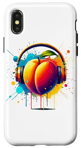 Hülle für iPhone X/XS Farbenfrohe Kopfhörer Splash Art Aprikose Aprikosen von Fruits Fruit Lover Gifts