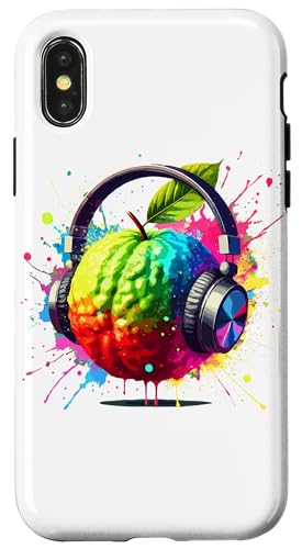 Hülle für iPhone X/XS Farbenfrohe Splash Art Kopfhörer Guave Guaven von Fruits Fruit Lover Gifts