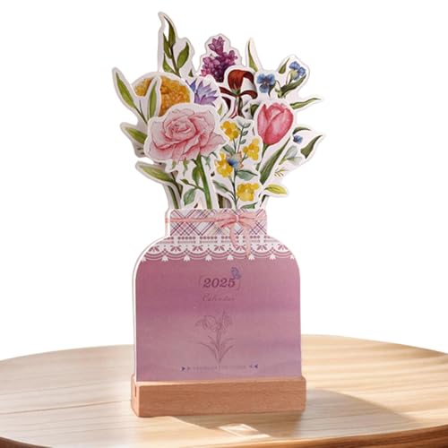 Desk Calendar Flowers, Decorative Desktop Calendar 2025, Wooden Base Daily Calendar, Cute 2025 Floral Calendar, Home Office Desk Planner, Classroom Desktop Note Calendar, von Fruusv