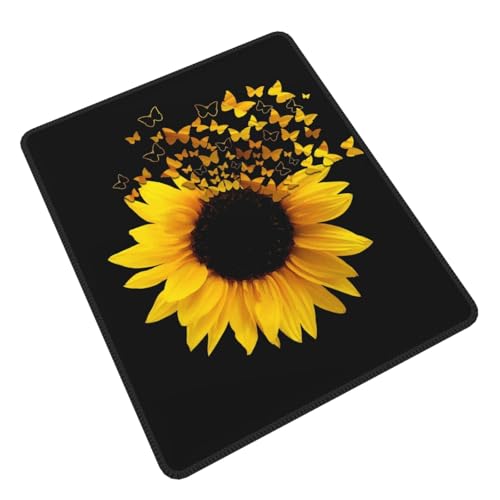 Mauspad mit Sonnenblumen-Motiv und Schmetterlingen, rutschfeste Gummiunterseite, wasserdichtes Mauspad für Computer, Laptop, Büro und Zuhause von Ftlbywnk