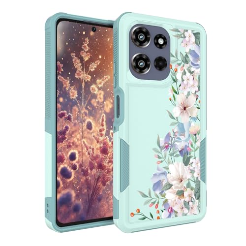 Ftonglogy Schutzhülle für Motorola Moto G Power 2025 5G, süßes Blumen-Design für Mädchen und Frauen, schmal, weich, TPU-Stoßdämpfer, stoßfest, Silikon, Minzgrün/Magnolie von Ftonglogy